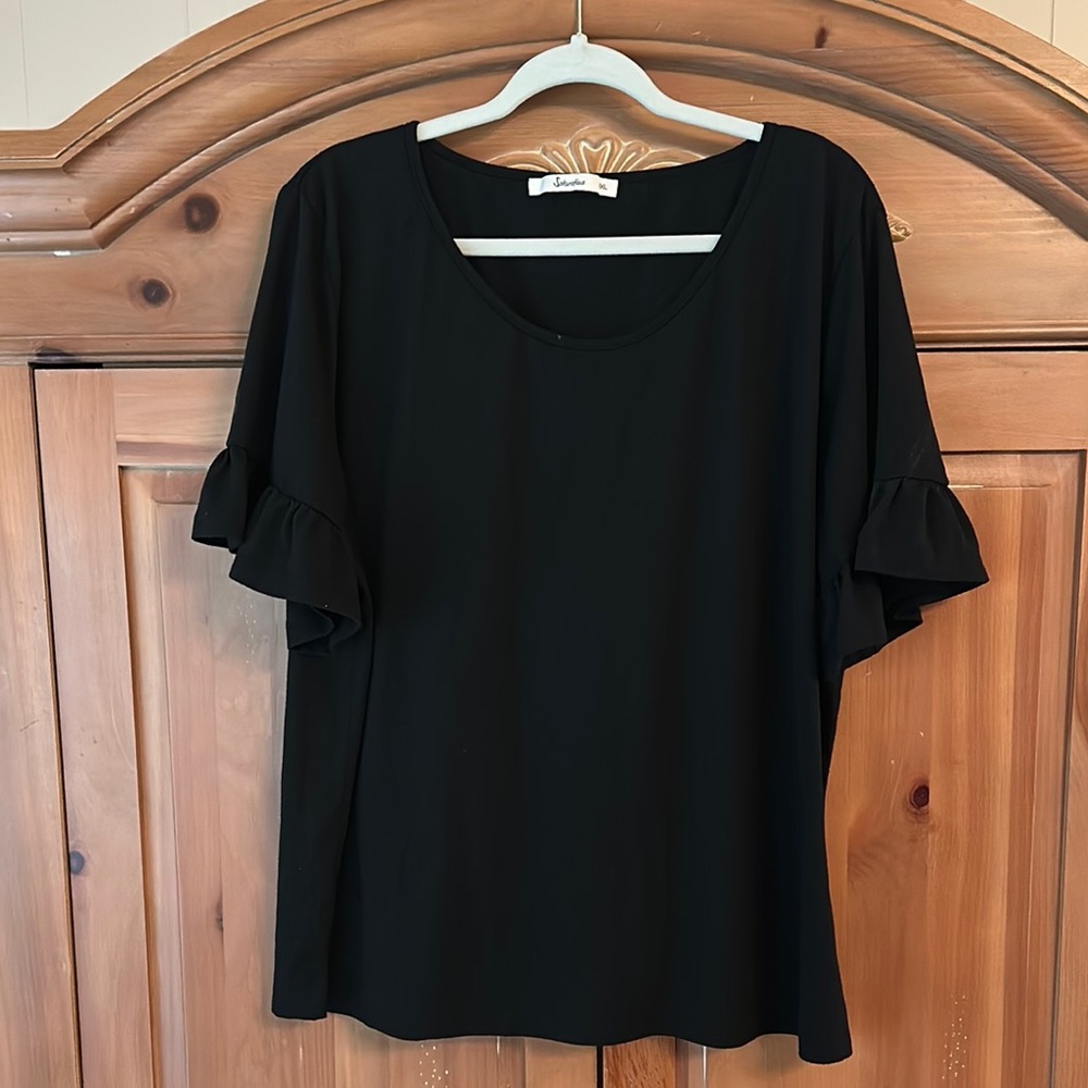 Precious Black Ruffle Sleeve Top by Sakurafina 3XL